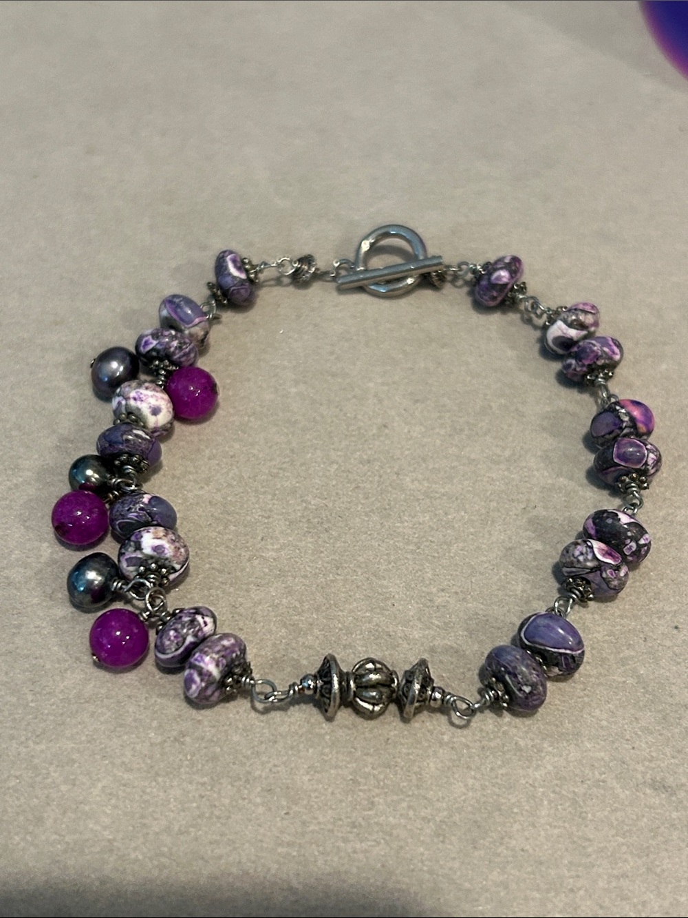 Purple Beaded Bracelet with Silver Accents - Elegant Women Jewelry